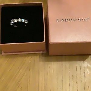 New. Diamonique cut bold and ring platinum clad round size 7